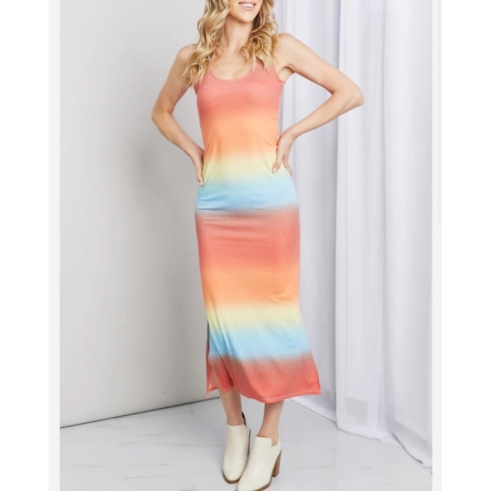 Zenana Gradient Sleeveless Slit Midi Dress ‎ Size L Multicolor